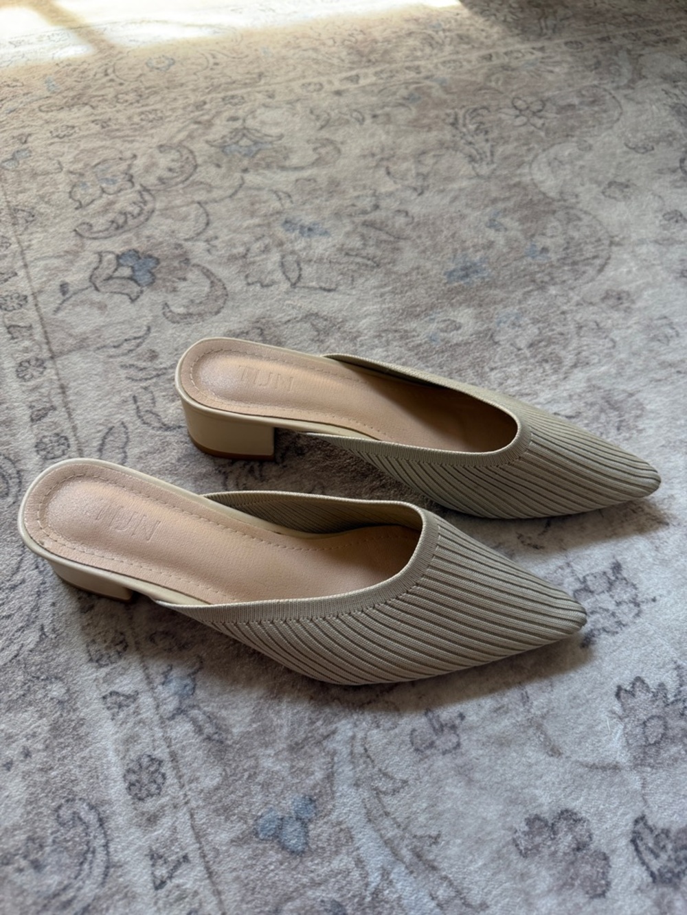 Women's Pointed Slip-On Low Heel Mules in Beige